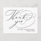 Elegant wit zwart script foto bruiloft dank u briefkaart (Voorkant)