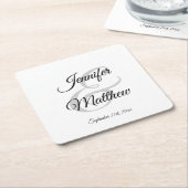 Elegant Wit Zwart Trouwcadeau Favorieten - Monogra Kartonnen Onderzetters (Schuin)