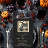 Elegant Witch on Broom Vintage Halloween Black Kaart