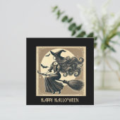 Elegant Witch op Broom  Halloween Zwart Kaart (Staand voorkant)