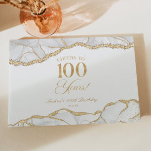 Elegant witgoud agaat 100ste verjaardagsfeest gastenboek