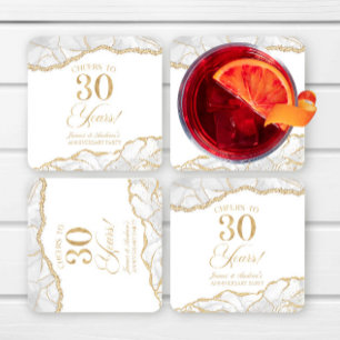 Elegant witgoud agaat 30ste verjaardagsfeest kartonnen onderzetters