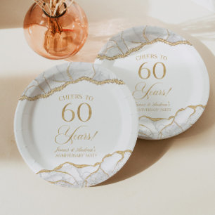 Elegant witgoud agaat 60ste verjaardagsfeest papieren bordje