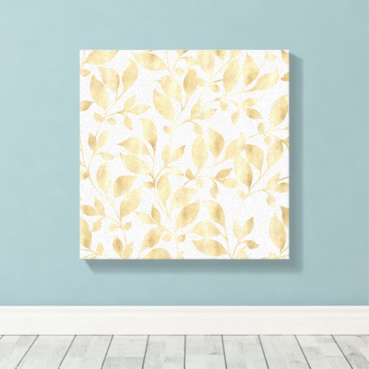 Elegant witgoud bladeren groen botanisch canvas afdruk (Insitu (Houten vloer))