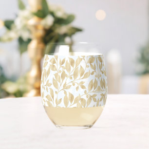 Elegant witgoud bladeren groen botanisch wijnglas zonder voet
