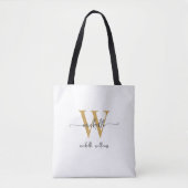 Elegant Witgoud Dames Gepersonaliseerd Monogram Tote Bag (Voorkant)
