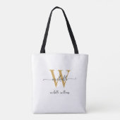 Elegant Witgoud Dames Gepersonaliseerd Monogram Tote Bag (Achterkant)