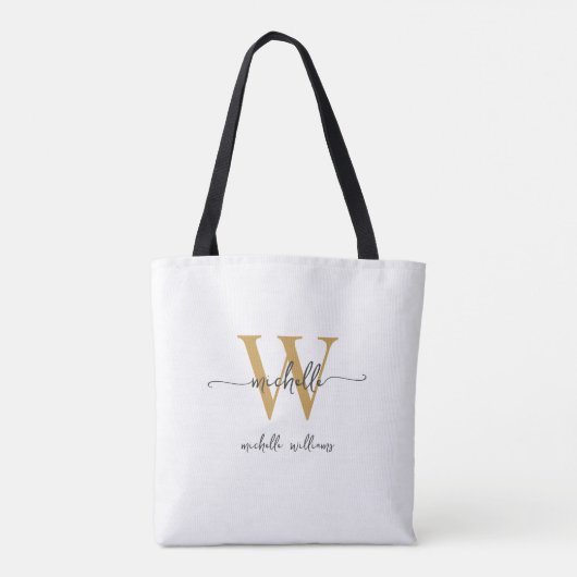 Elegant Witgoud Dames Gepersonaliseerd Monogram Tote Bag (Achterkant)