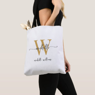 Elegant Witgoud Dames Gepersonaliseerd Monogram Tote Bag