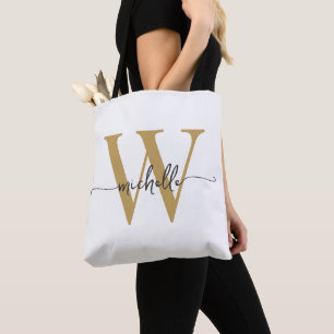 Elegant Witgoud Dames Gepersonaliseerd Monogram Tote Bag