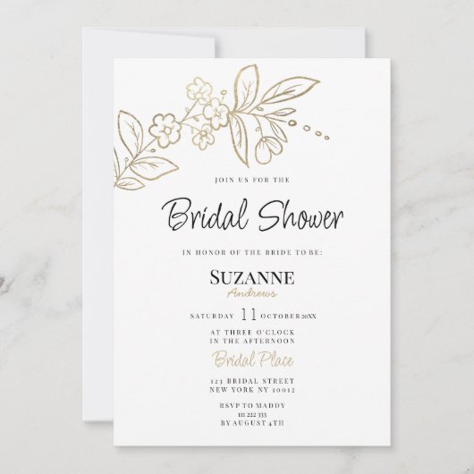 Elegant witgoud eenvoudig bloemig Vrijgezellenfees Kaart (Voorkant)