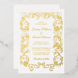 Elegant   witgoud folie uitnodiging