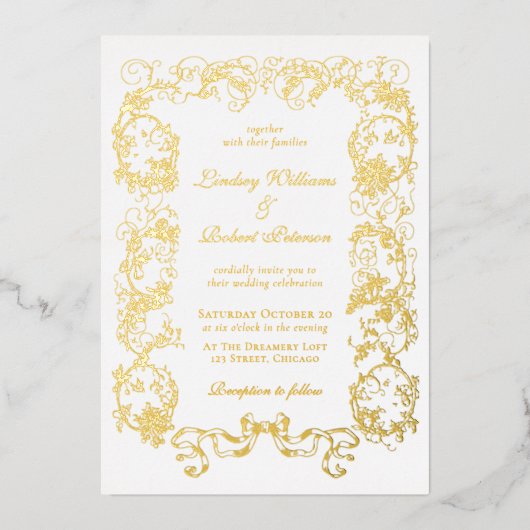 Elegant   witgoud folie uitnodiging (Voorkant)