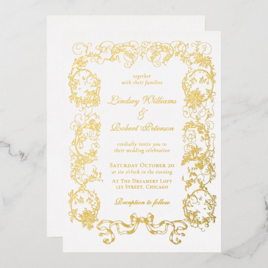 Elegant   witgoud folie uitnodiging (Voorkant / Achterkant)