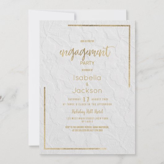 Elegant witgoud frans floraal kant Verloving Kaart (Voorkant)