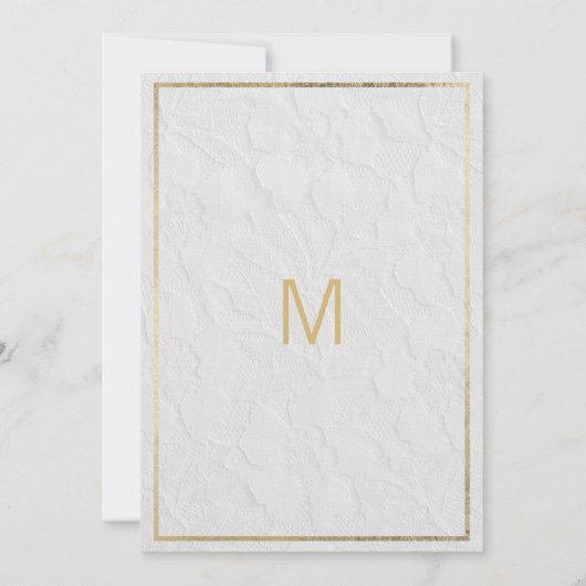 Elegant witgoud frans floraal kant Verloving Kaart (Achterkant)