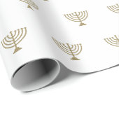 Elegant witgoud Joods menorah patroon modern Cadeaupapier (Rol Hoek)