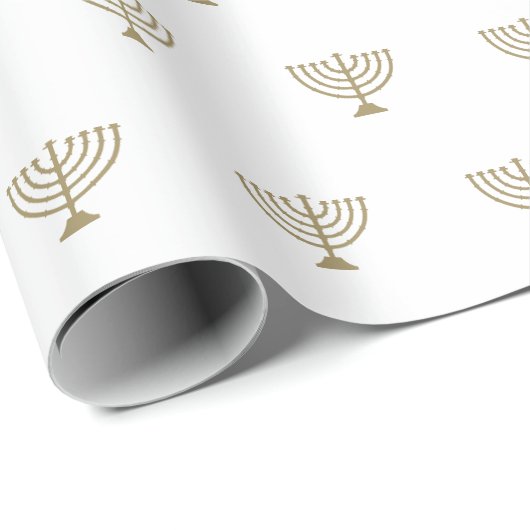 Elegant witgoud Joods menorah patroon modern Cadeaupapier (Rol Hoek)
