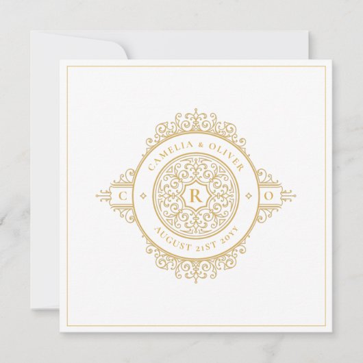 Elegant Witgoud Sierlijk Vierkant TROUWEN Klassiek Kaart (Voorkant)