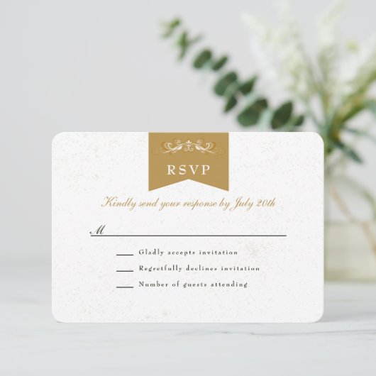 Elegant Witgouden Bibliotheek Thema Bruiloft RSVP (Staand voorkant)