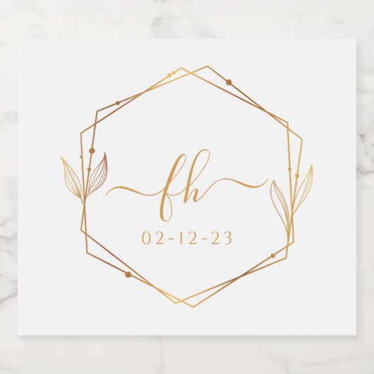 Elegant witgouden bruiloft met monogram sparkling wijnetiket (Enkel label)