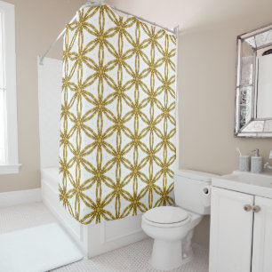 Elegant witgouden geometrisch motief met monogram douchegordijn