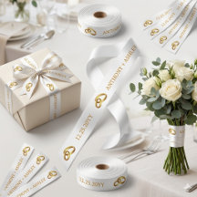 Elegant witgouden gepersonaliseerd trouwlint