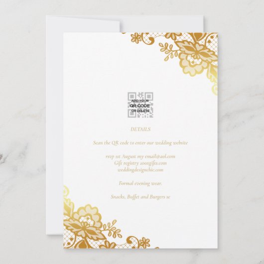 Elegant witgouden kant moderne trouw  kaart (Achterkant)