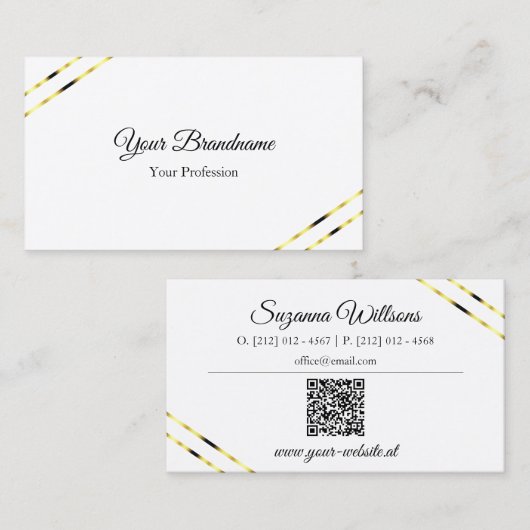 Elegant witgouden lijnen en QR-code Visitekaartje (Voorkant / Achterkant)