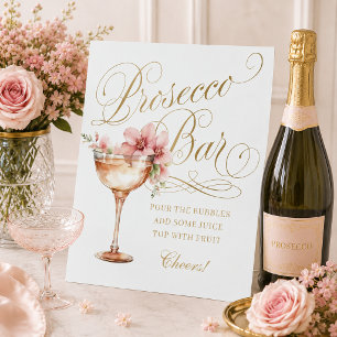Elegant witgouden roze Prosecco bar voetstuk bord Reclamebord Met Voetstuk