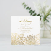 Elegant witgouden script floral mandala bruiloft kaart (Staand voorkant)