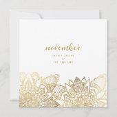 Elegant witgouden script floral mandala bruiloft kaart (Achterkant)