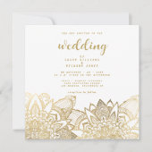 Elegant witgouden script floral mandala bruiloft kaart (Voorkant)