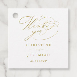 Elegant witgouden script minimalistische bruiloft bedankjes labels