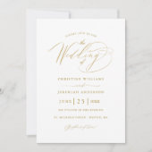 Elegant witgouden script minimalistische bruiloft kaart (Voorkant)