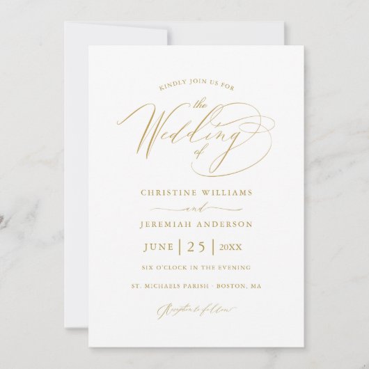 Elegant witgouden script minimalistische bruiloft kaart (Voorkant)