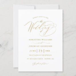 Elegant witgouden script minimalistische bruiloft kaart