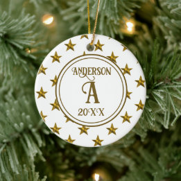 Elegant witgouden sterren familiemonogram keramisch ornament