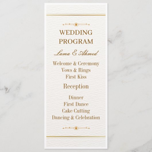 Elegant Witgouden Trouwprogramma | Luxe Trouwen Programmakaart (Voorkant)