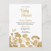 Elegant witgouden wildflower luxe Baby shower Uitnodiging Briefkaart (Voorkant)