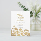 Elegant witgouden wildflower luxe Baby shower Uitnodiging Briefkaart (Staand voorkant)