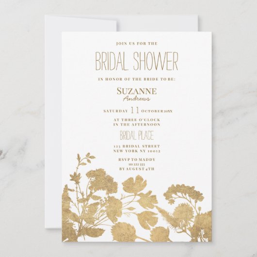 Elegant witgouden wildflower luxe Vrijgezellenfees Kaart (Voorkant)