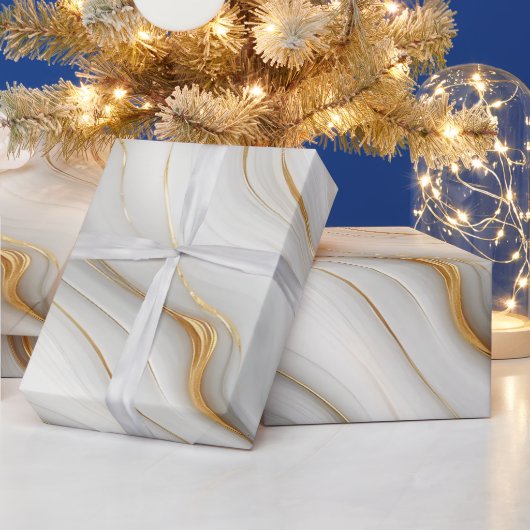 Elegant witgrijs goud marmerpatroon ontwerp cadeaupapier (Feestdagen)