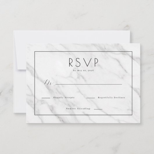 Elegant Witmarmer RSVP Kaartje (Voorkant)