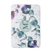 Elegant witmarmeren eucalyptusbladmonogram badmat (Voorkant Verticaal)