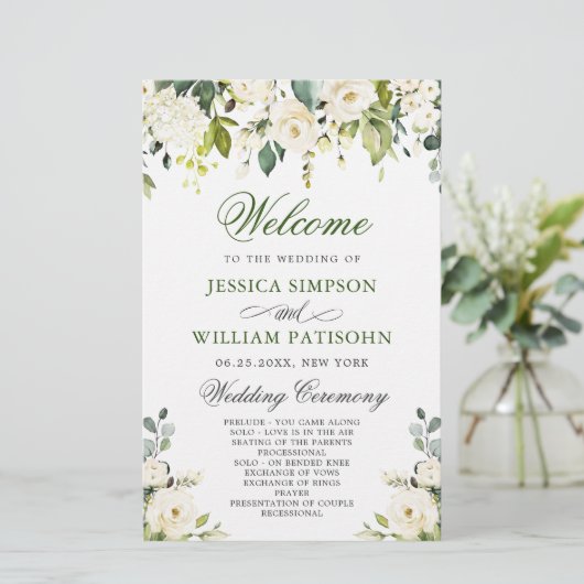 Elegant witroze trouwceremonieprogramma (Staand voorkant)