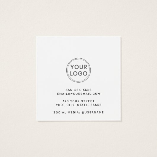 Elegant witte aangepaste logo-oorenkaart vierkante visitekaartjes (Achterkant)