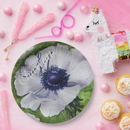 ELEGANT WITTE ANEMONE MONOGRAM FEESTJE PAPIEREN BORDJE (Feest)