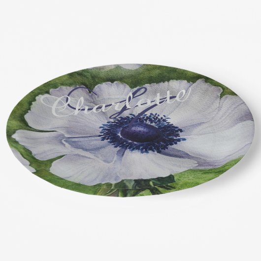 ELEGANT WITTE ANEMONE MONOGRAM FEESTJE PAPIEREN BORDJE (Gekanteld)