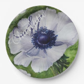 ELEGANT WITTE ANEMONE MONOGRAM FEESTJE PAPIEREN BORDJE (Voorkant)